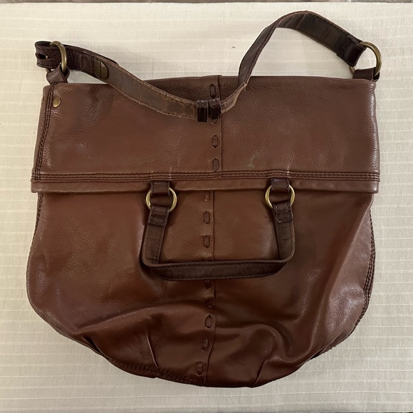 Brown Leather Lucky Brand fold over hobo bag - Picture 1 of 11